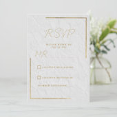 Luxe wit goud frans bloemenkant Bruiloft RSVP Kaart (Staand voorkant)