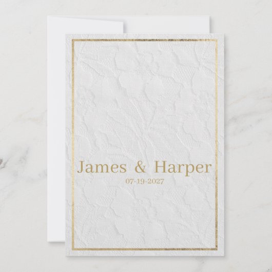 Luxe wit goud frans bloemenkant Bruiloft RSVP Kaart (Achterkant)