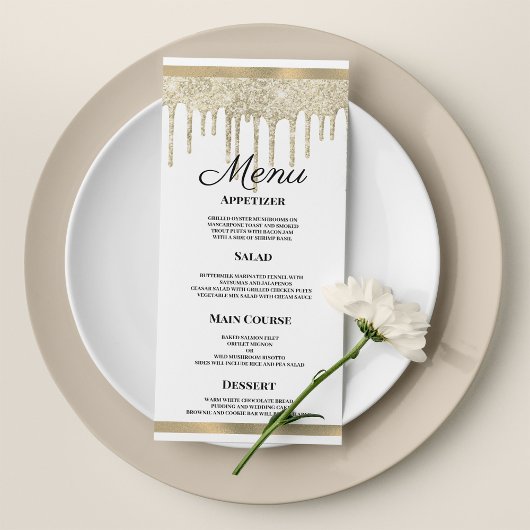 Luxe wit goud glitter druppels Bruiloft Menu