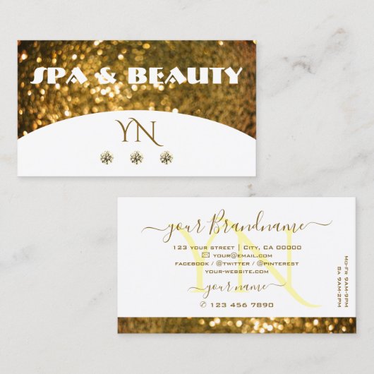 Luxe Wit Goud Glitter Glans Stijlvol Monogram Visitekaartje (Voorkant / Achterkant)