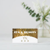 Luxe Wit Goud Glitter Glans Stijlvol Monogram Visitekaartje (Staand voorkant)