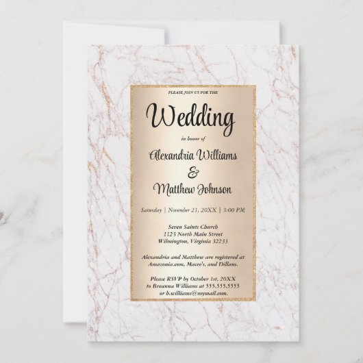 Luxe wit goud glitter marmer glamour Bruiloft Kaart (Voorkant)