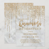 Luxe Wit Goud Glitter Pearl Marble Quinceañera Kaart (Voorkant / Achterkant)