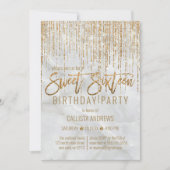 Luxe Wit Goud Glitter Pearl Marble Sweet 16 Kaart (Voorkant)
