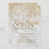 Luxe Wit Goud Glitter Pearl Marble Sweet 16 Kaart (Voorkant / Achterkant)