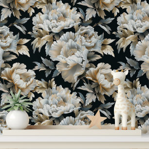 Luxe Wit Goud Pioen Peel en Plak Behang