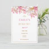 Luxe wit goud roze elegante bloemen verjaardag kaart (Staand voorkant)