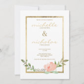 Luxe wit goud roze munt lente bloemenbruiloft kaart (Voorkant)