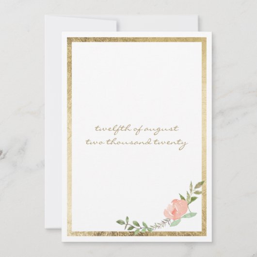 Luxe wit goud roze munt lente bloemenbruiloft kaart (Achterkant)