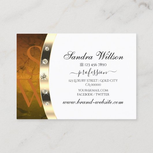 Luxe Wit Goud Sinaasappel Marmer met Initialen Visitekaartje (Achterkant)