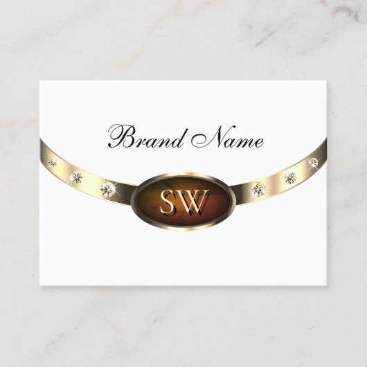 Luxe Wit Goud Sinaasappel Marmer met Initialen Visitekaartje (Voorkant)