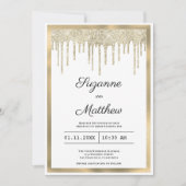Luxe wit gouden glinsterende druppels bruiloft kaart (Voorkant)