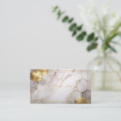 Luxe Wit Marmer & Gouden Folie Hexagon Visitekaartje (Staand voorkant)