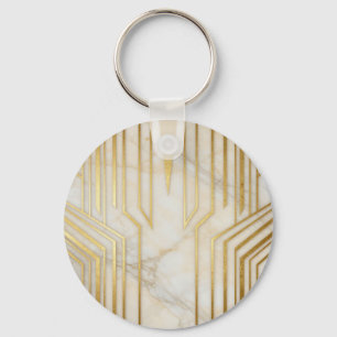 Luxe wit marmer gouden geometrisch patroon sleutelhanger