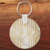 Luxe wit marmer gouden geometrisch patroon sleutelhanger (Voorkant)