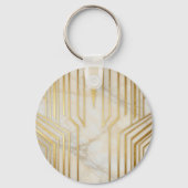 Luxe wit marmer gouden geometrisch patroon sleutelhanger (Achterkant)