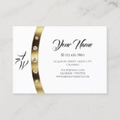 Luxe Wit met Goud Glitterende Diamanten Monogram Visitekaartje (Achterkant)