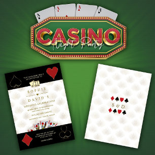 Luxe Wit Zwart Casino Vegas Poker Bruiloft  Kaart