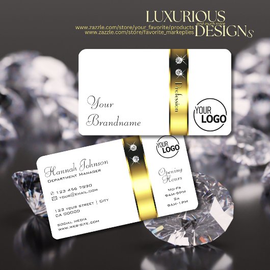 Luxe witgoud decoratieve diamanten en Logo Visitekaartje