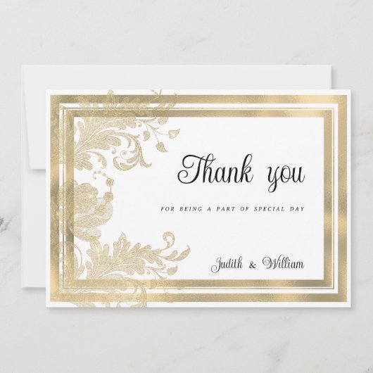 Luxe  witgouden bloemen Dank U Kaart (Voorkant)