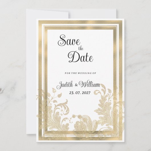 Luxe  witgouden bloemen Save the Date Kaart (Voorkant)