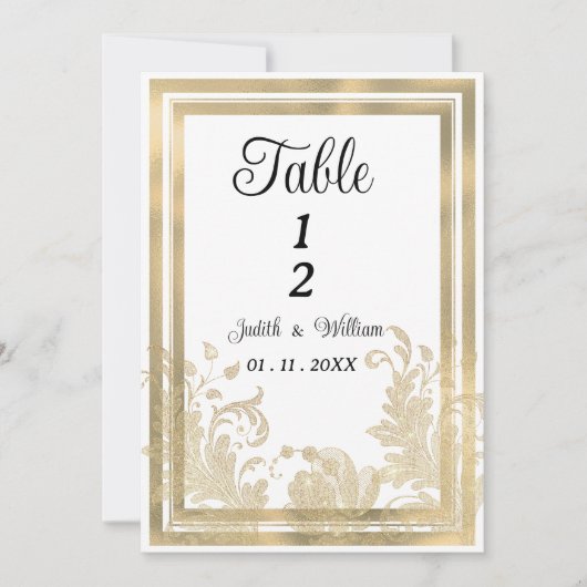 Luxe  witgouden bloementafel Nummers Kaart (Voorkant)