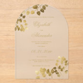 Luxe witgouden eucalyptus elegante bruiloft acryl uitnodigingen (Voorkant)