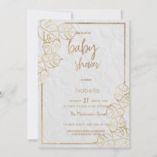 Luxe witgouden Franse bloemenkant Baby shower Kaart (Voorkant)
