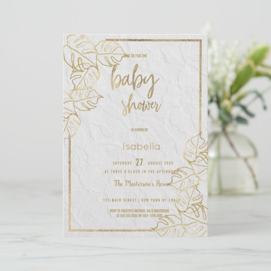 Luxe witgouden Franse bloemenkant Baby shower Kaart (Staand voorkant)
