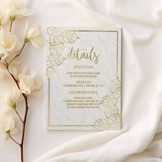 Luxe witgouden Franse bloemenkant Details Informatiekaartje