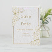 Luxe witgouden Franse bloemenkant Save the Date Kaart (Staand voorkant)