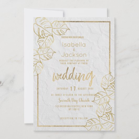 Luxe witgouden Franse bloemenkant Trouwen Kaart (Voorkant)