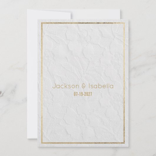 Luxe witgouden Franse bloemenkant Trouwen RSVP Kaart (Achterkant)