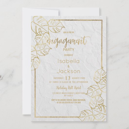 Luxe witgouden Franse bloemenkant Verloving Kaart (Voorkant)