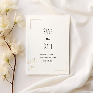 Luxe witgouden geometrische bloemensave-the-date kaart
