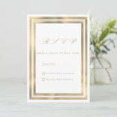 Luxe witgouden geometrische kader RSVP Kaart (Staand voorkant)