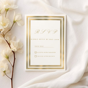 Luxe witgouden geometrische kader RSVP Kaart