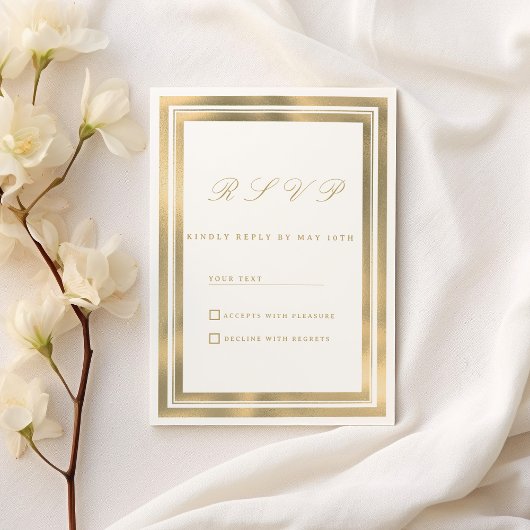 Luxe witgouden geometrische kader RSVP Kaart