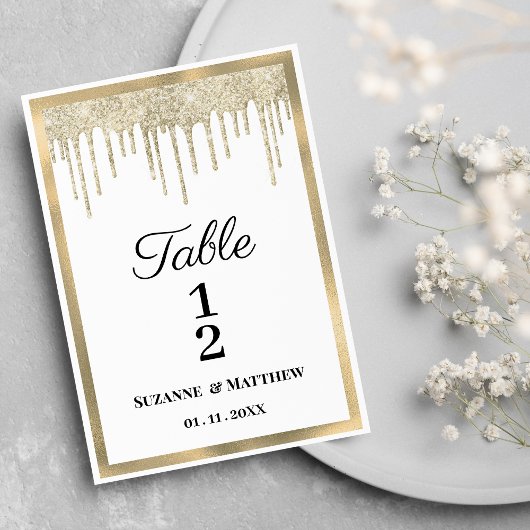 Luxe witgouden glitter druppelt Tafelnummers