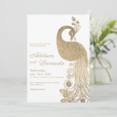 Luxe witgouden koninklijke pauw elegante bruiloft kaart (Staand voorkant)