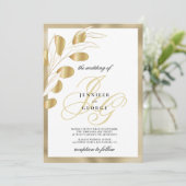 Luxe witgouden monogram initialen bloemenbruiloft kaart (Staand voorkant)