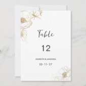Luxe witgouden pioen bloementafel Nummers Kaart (Voorkant)