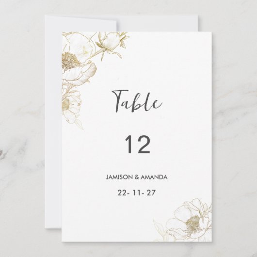 Luxe witgouden pioen bloementafel Nummers Kaart (Voorkant)