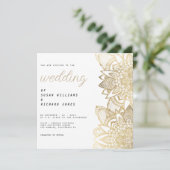 Luxe witgouden script floral mandala bruiloft kaart (Staand voorkant)