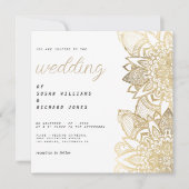 Luxe witgouden script floral mandala bruiloft kaart (Voorkant)