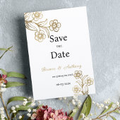 Luxe witgouden typografie floraal Save the Date Kaart