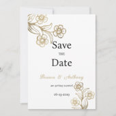 Luxe witgouden typografie floraal Save the Date Kaart (Voorkant)