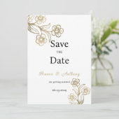 Luxe witgouden typografie floraal Save the Date Kaart (Staand voorkant)