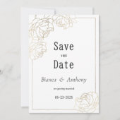 Luxe witgouden typografie pioen Save the Date Kaart (Voorkant)