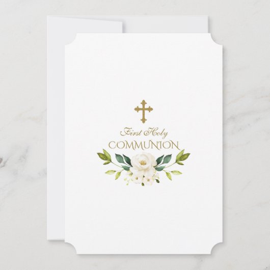 Luxe Witte Bloemen Goud Eerste Heilige Communie Kaart (Achterkant)